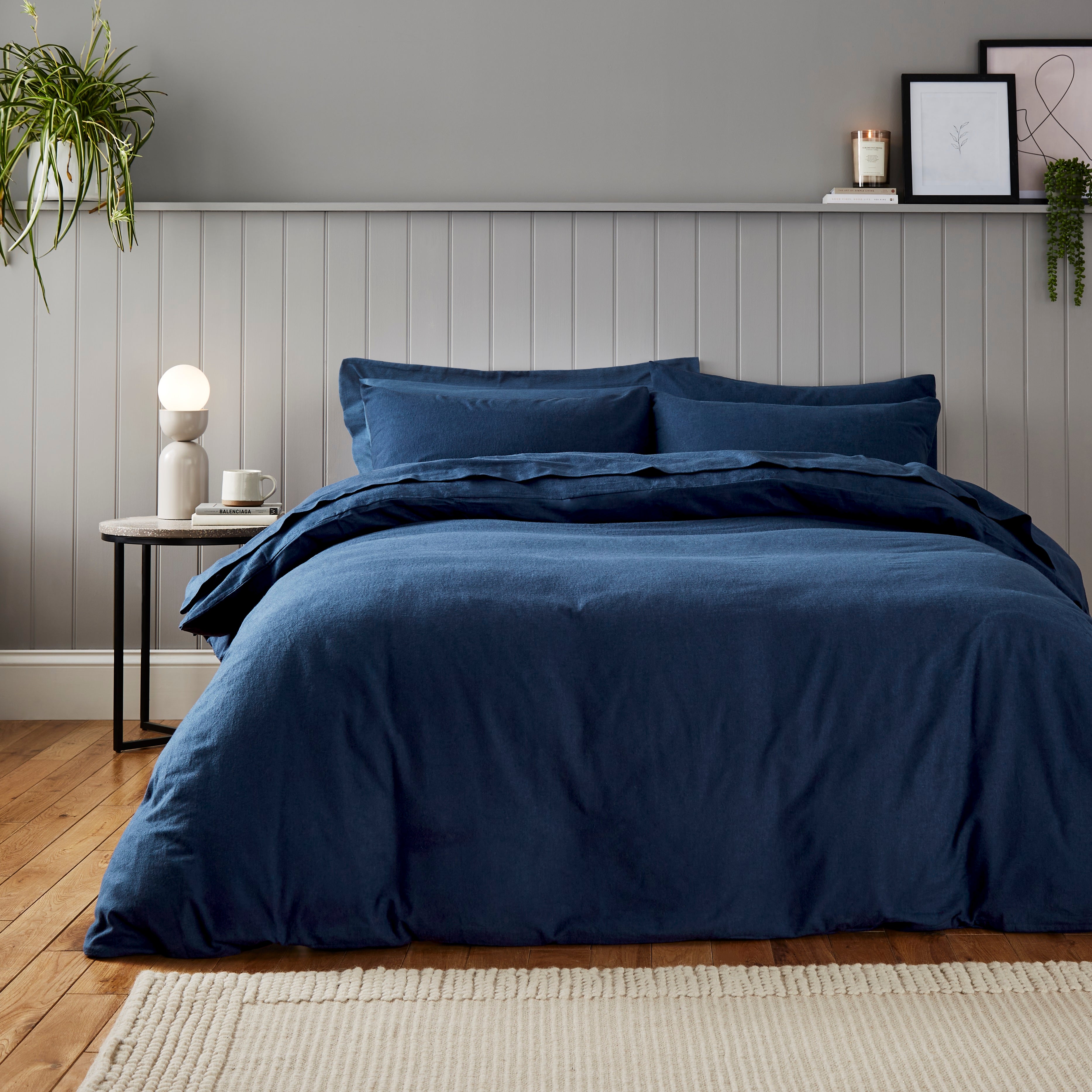 Soft Cosy Luxury Brushed Cotton Navy Duvet Cover And Pillowcase Set Navy Blue