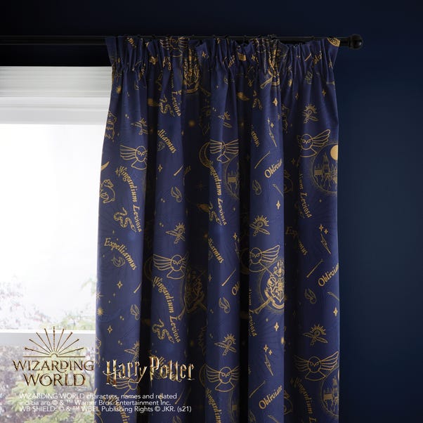 Harry Potter Navy Thermal Blackout Pencil Pleat Curtains image 1 of 5