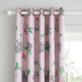 Pink Pretty Sloth Blackout Eyelet Curtains