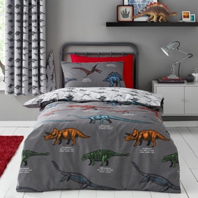 Dinosaur Friends Grey 100% Cotton Duvet Cover and Pillowcase Set