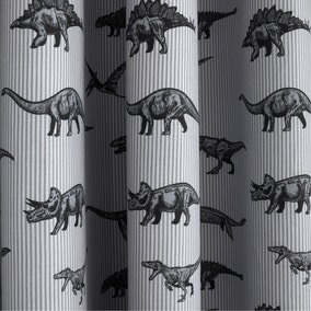Grey Dinosaur Friends Cotton Thermal Blackout Eyelet Curtains