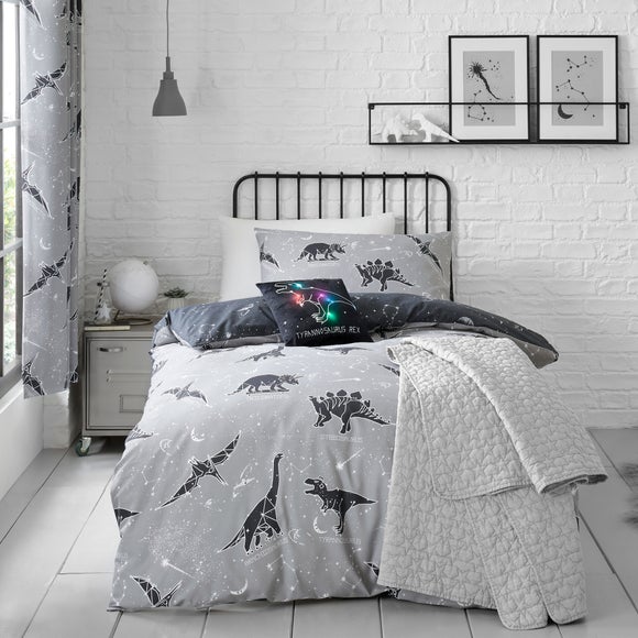 Black Space Dinosaur Single Duvet Cover and Pillowcase Set Dunelm