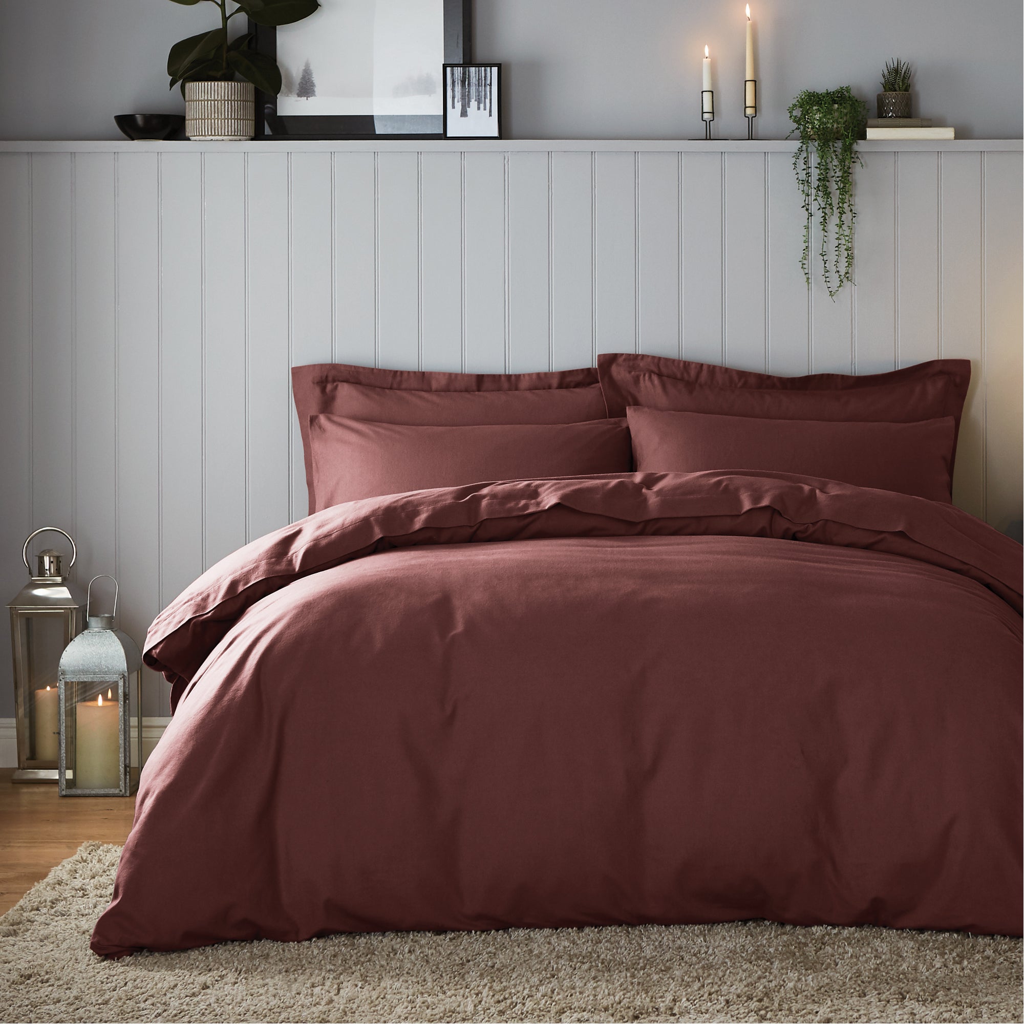 Soft Cosy Luxury Brushed Cotton Claret Duvet Cover And Pillowcase Set Red