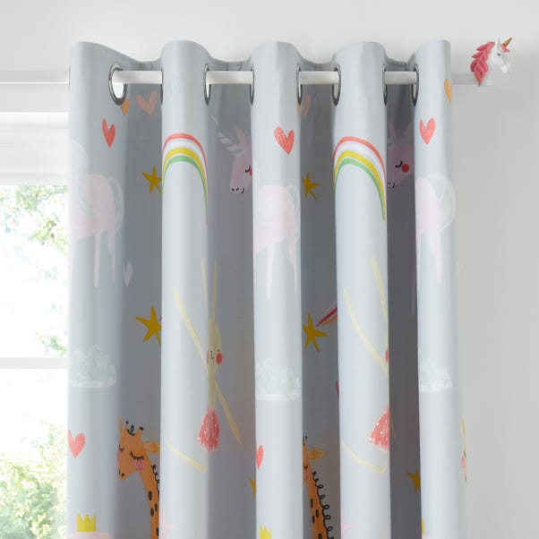 Party Animals Grey Thermal Blackout Eyelet Curtains image 1 of 5