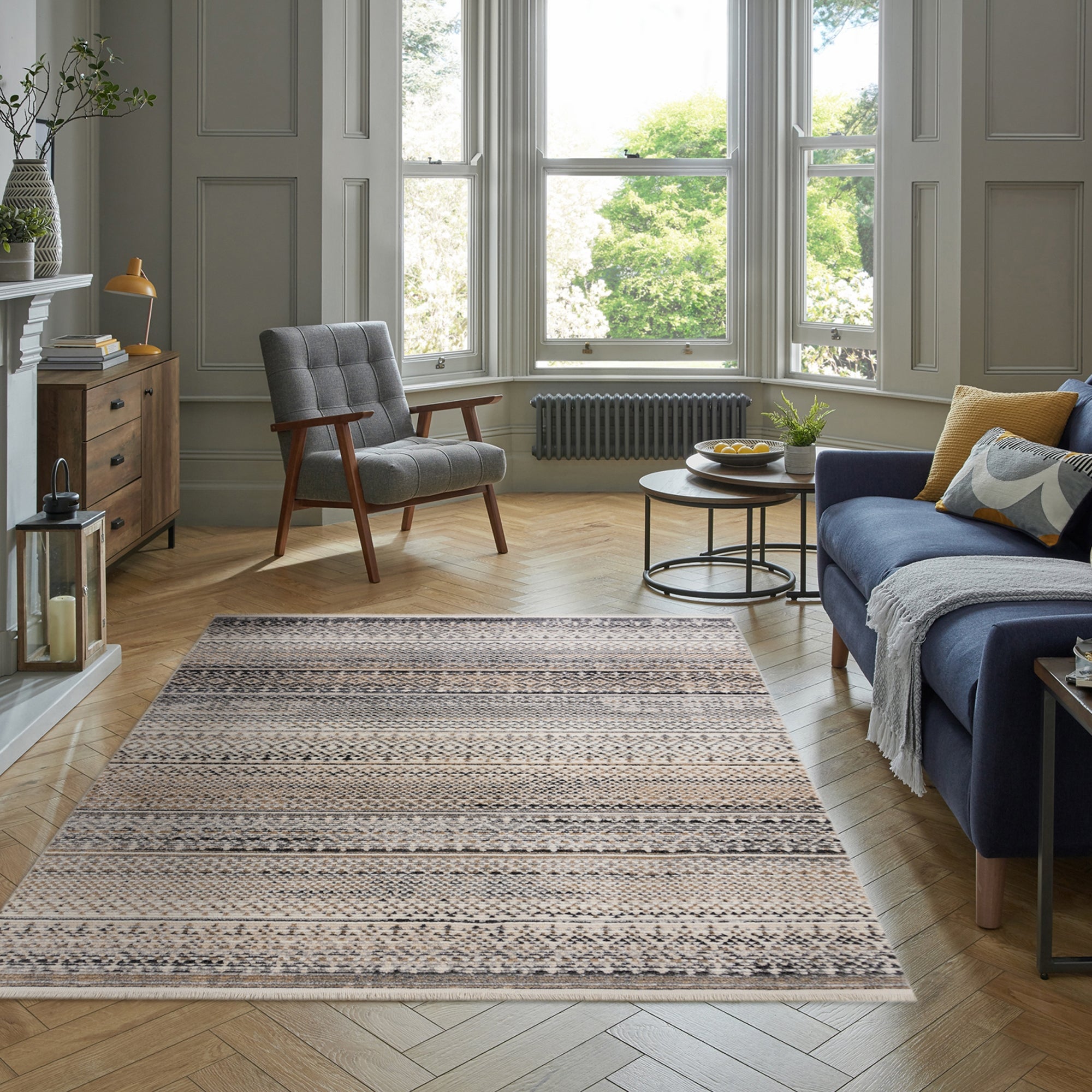 Parker Rug Brown Grey And White