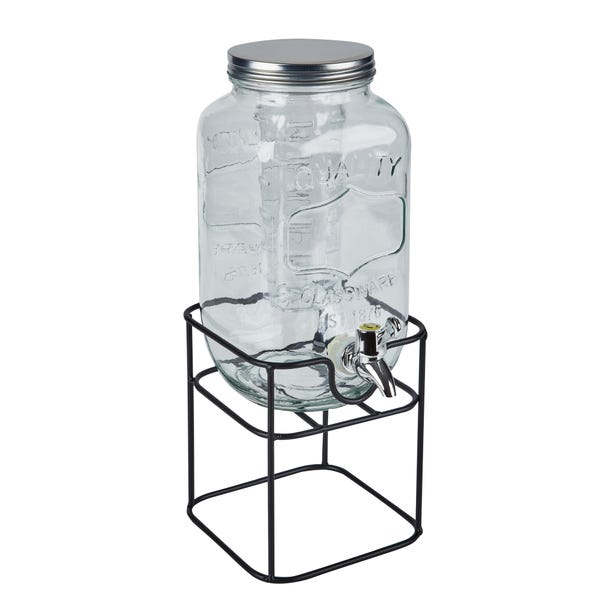 Dunelm 3.3L Glass Drinks Dispenser with Infuser and Stand Clear