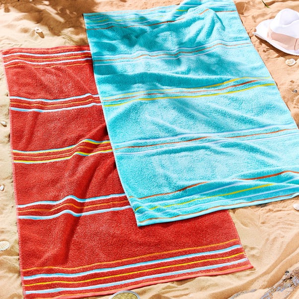 Catherine Lansfield Rainbow Red and Blue Beach Towel Twin Pack