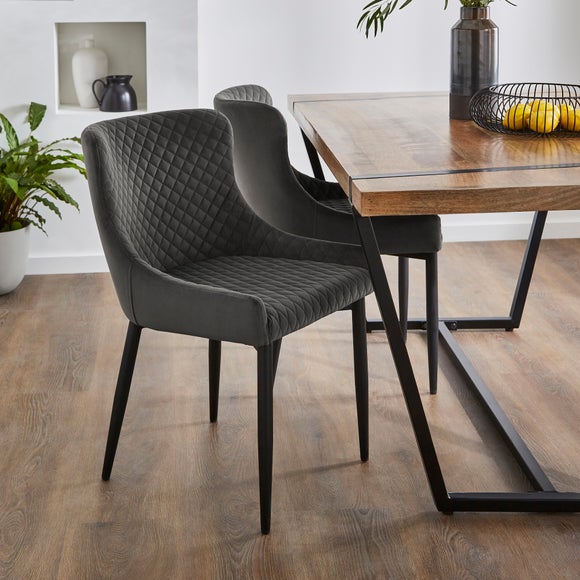 Montreal Set of 2 Dining Chairs Charcoal Velvet Dunelm