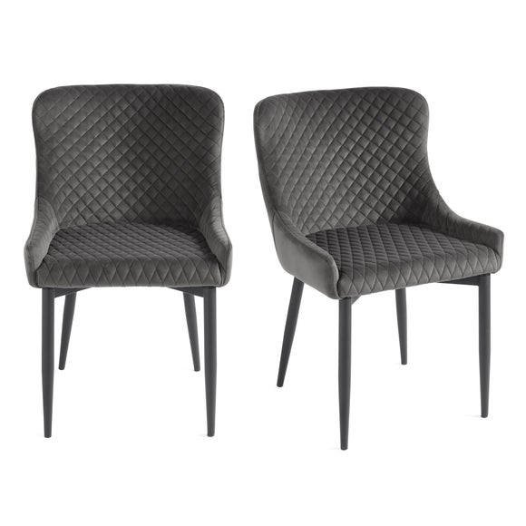 Montreal Set of 2 Dining Chairs Charcoal Velvet Dunelm
