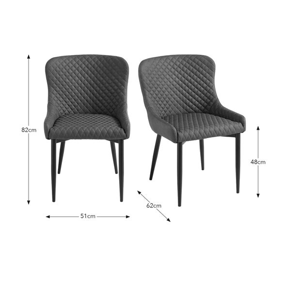 Montreal Set of 2 Dining Chairs Charcoal Velvet Dunelm