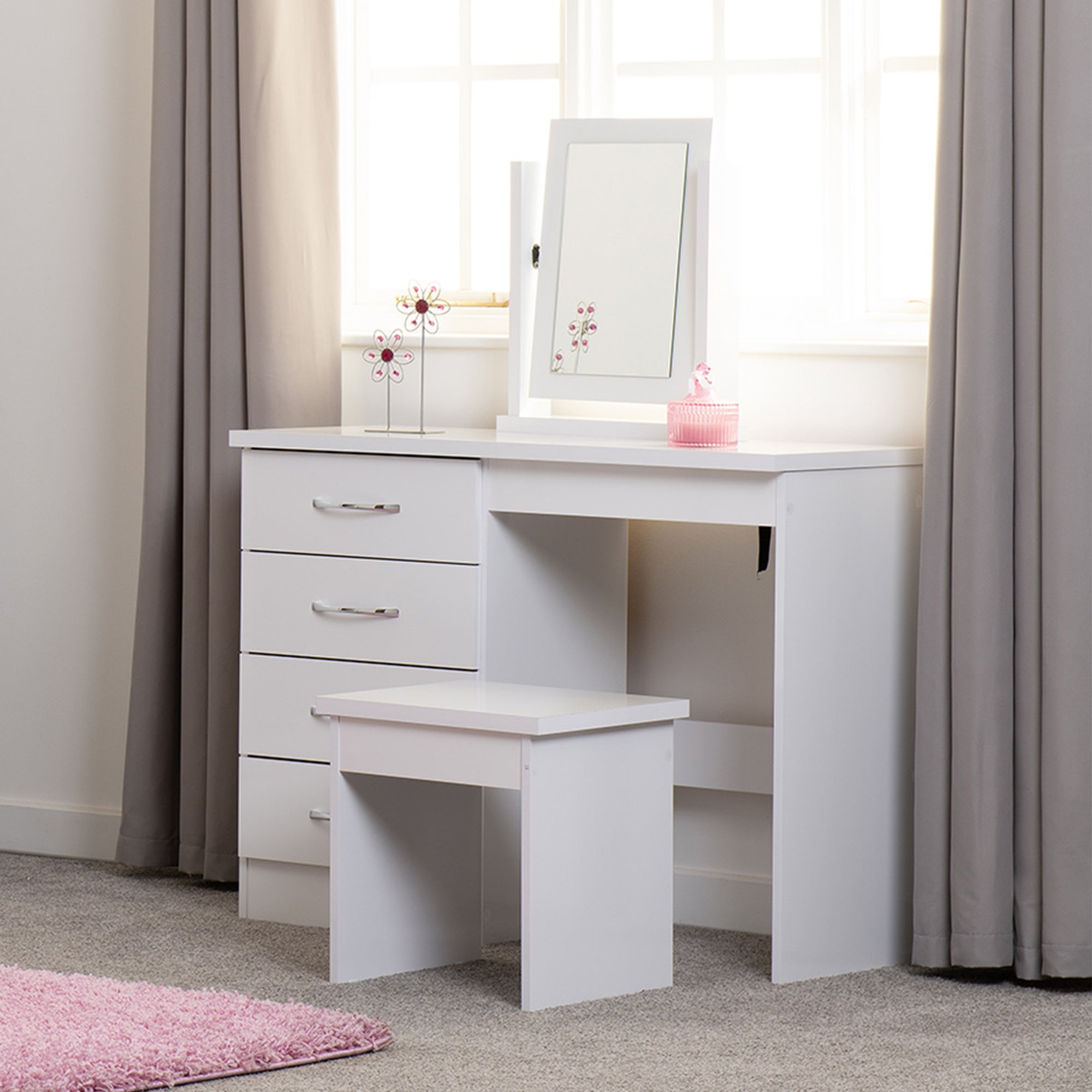 Nevada 4 Drawer Dressing Table Set with Mirror White