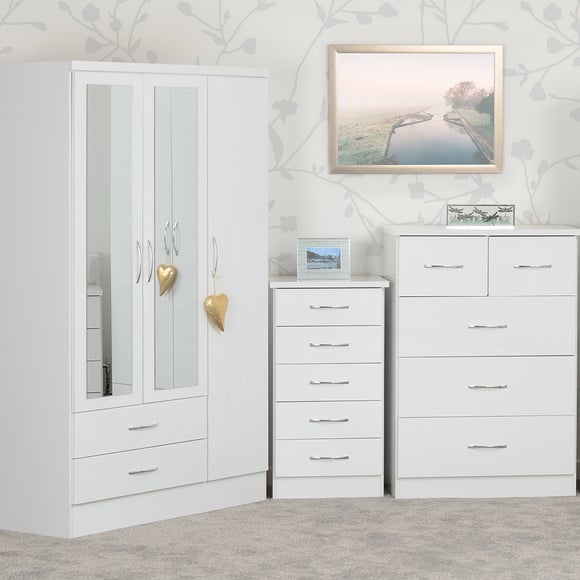 Triple white deals wardrobe with drawers