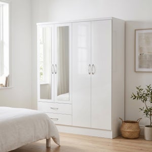 Nevada 4 Door 2 Drawer Wardrobe- Mirrored