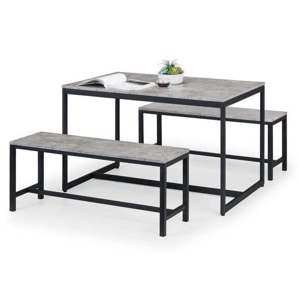 Staten Rectangular Dining Table with 2 Benches, Grey image 1 of 8