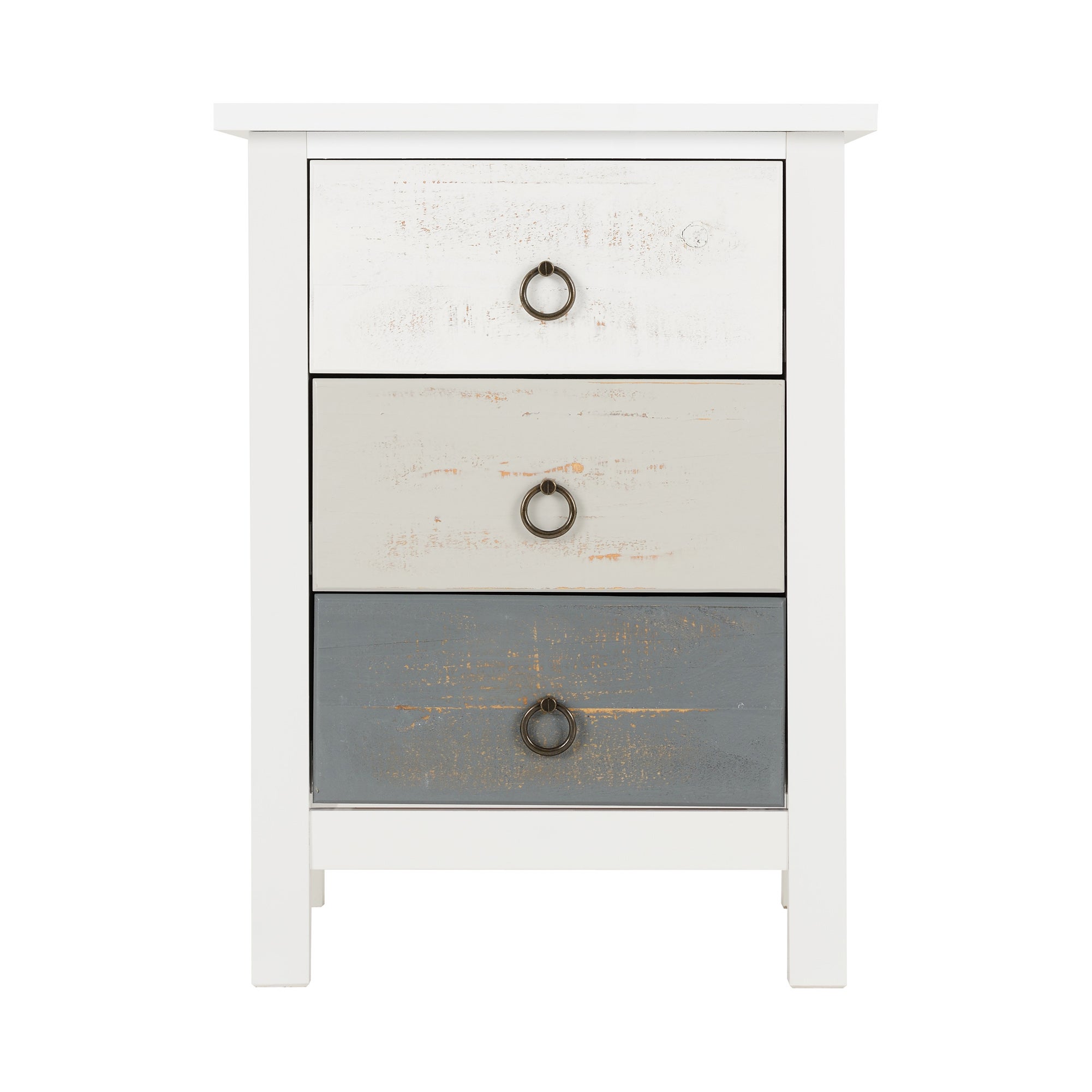 Vermount 3 Drawer Bedside Table, White White and Grey