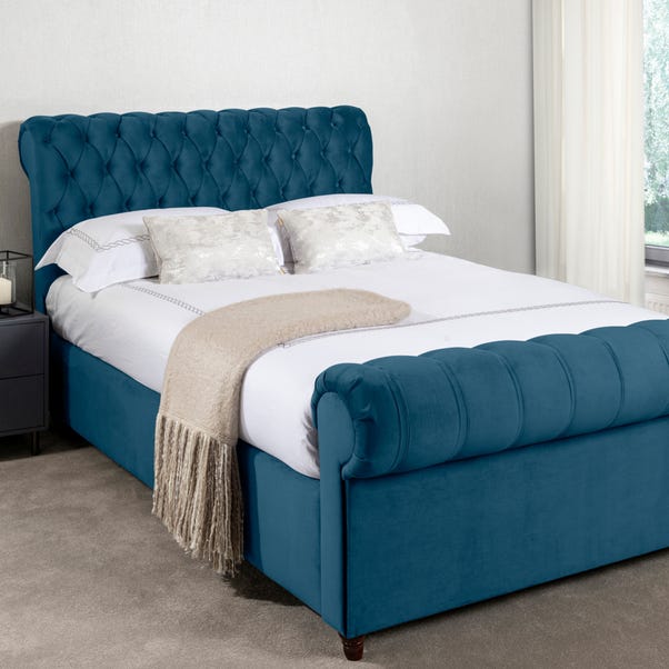 Fabio Velvet Blue Bed Frame Dunelm, Blue Bed Frame Queen