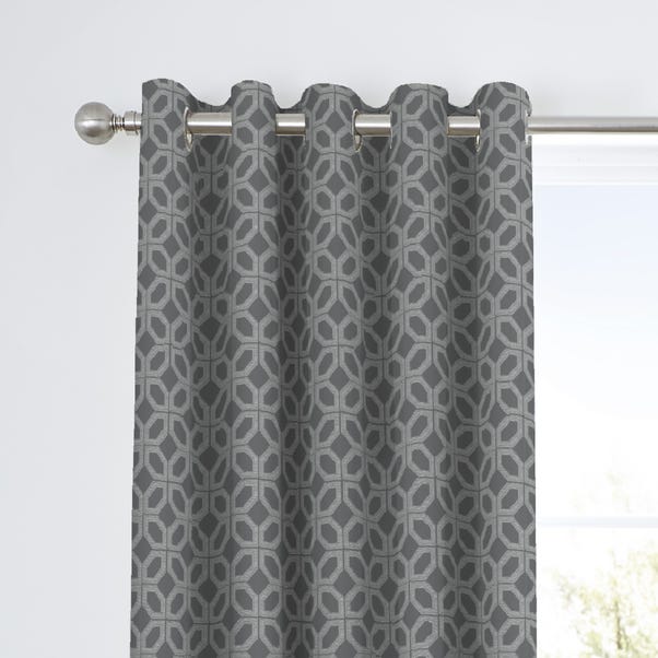 Curtina Oriental Squares Geometric Charcoal Eyelet Curtains image 1 of 4