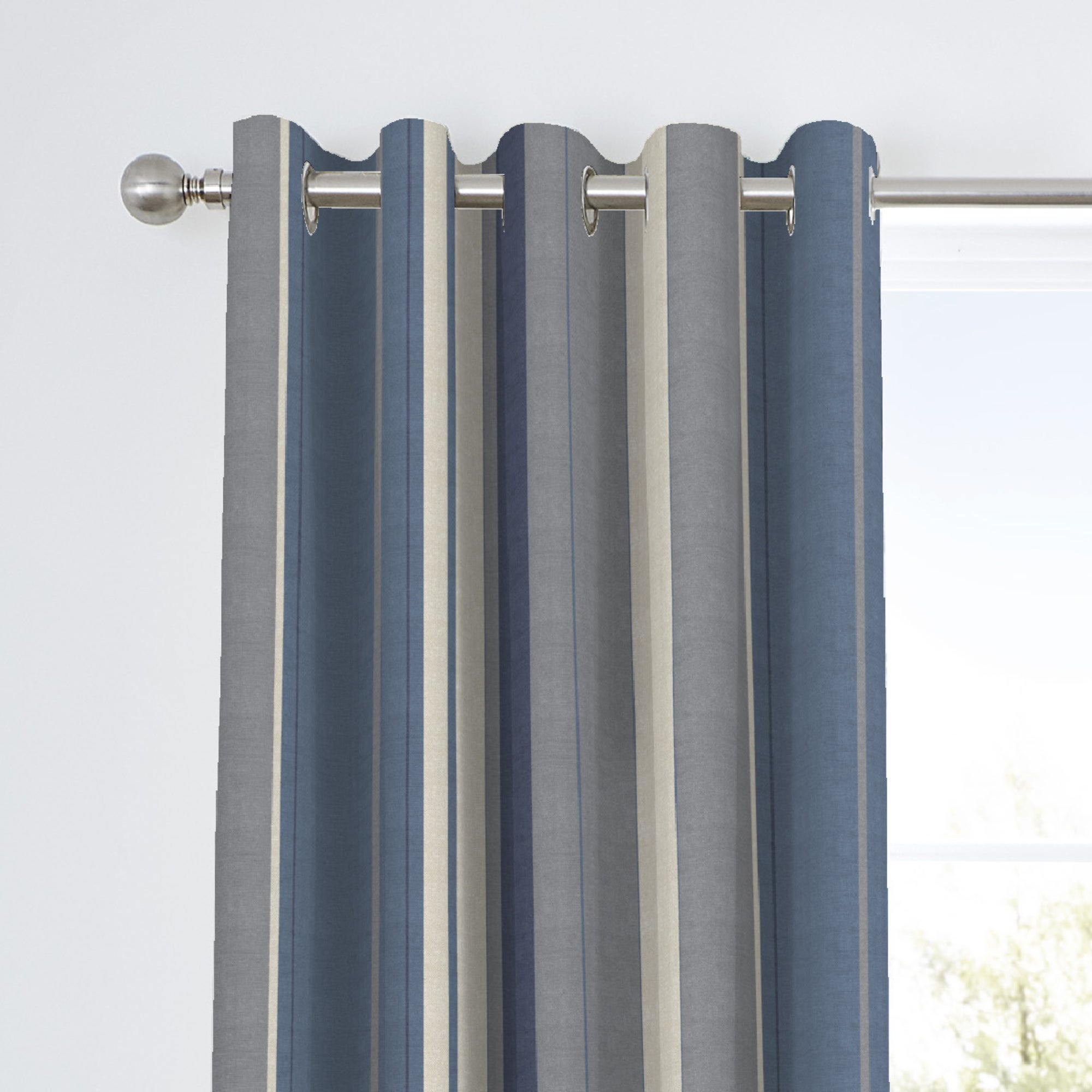 Photos - Curtains & Drapes Fusion Whitworth Striped Blue Eyelet Curtains Blue, Grey and Cream 