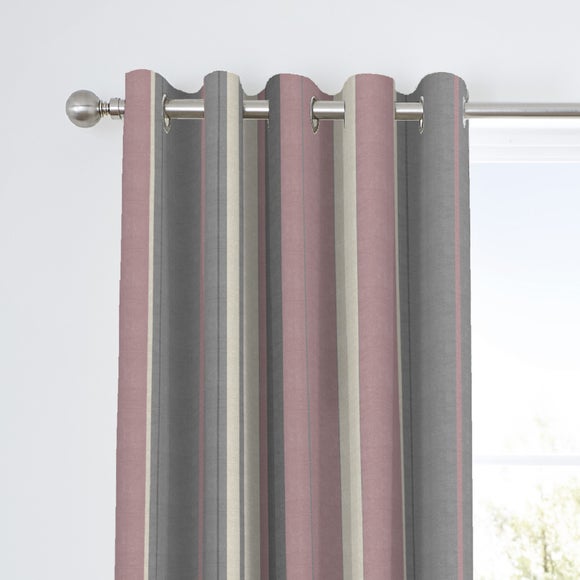 Fusion Grey & White Vertical Whitworth Stripes Lined Eyelet Curtains OR Cushions 