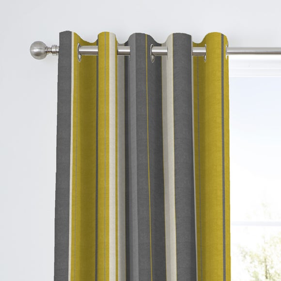 117 x 183cm in Ochre 100% Cotton Pair of Eyelet Curtains Whitworth Stripe Fusion 46 Width x 72 Drop