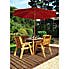 Charles Taylor 4 Seater Wooden Round Dining Set with Burgundy Seat Pads and Parasol