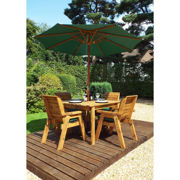 Charles Taylor Green Wooden 4 Seat Square Dining Set Dunelm - Wooden Garden Patio Set With Parasol