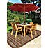 Charles Taylor 4 Seater Wooden Square Dining Set with Burgundy Seat Pads and Parasol