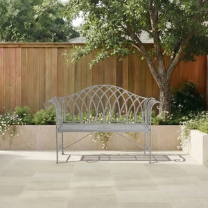 Wrought Iron 2 Seater Grey Bench