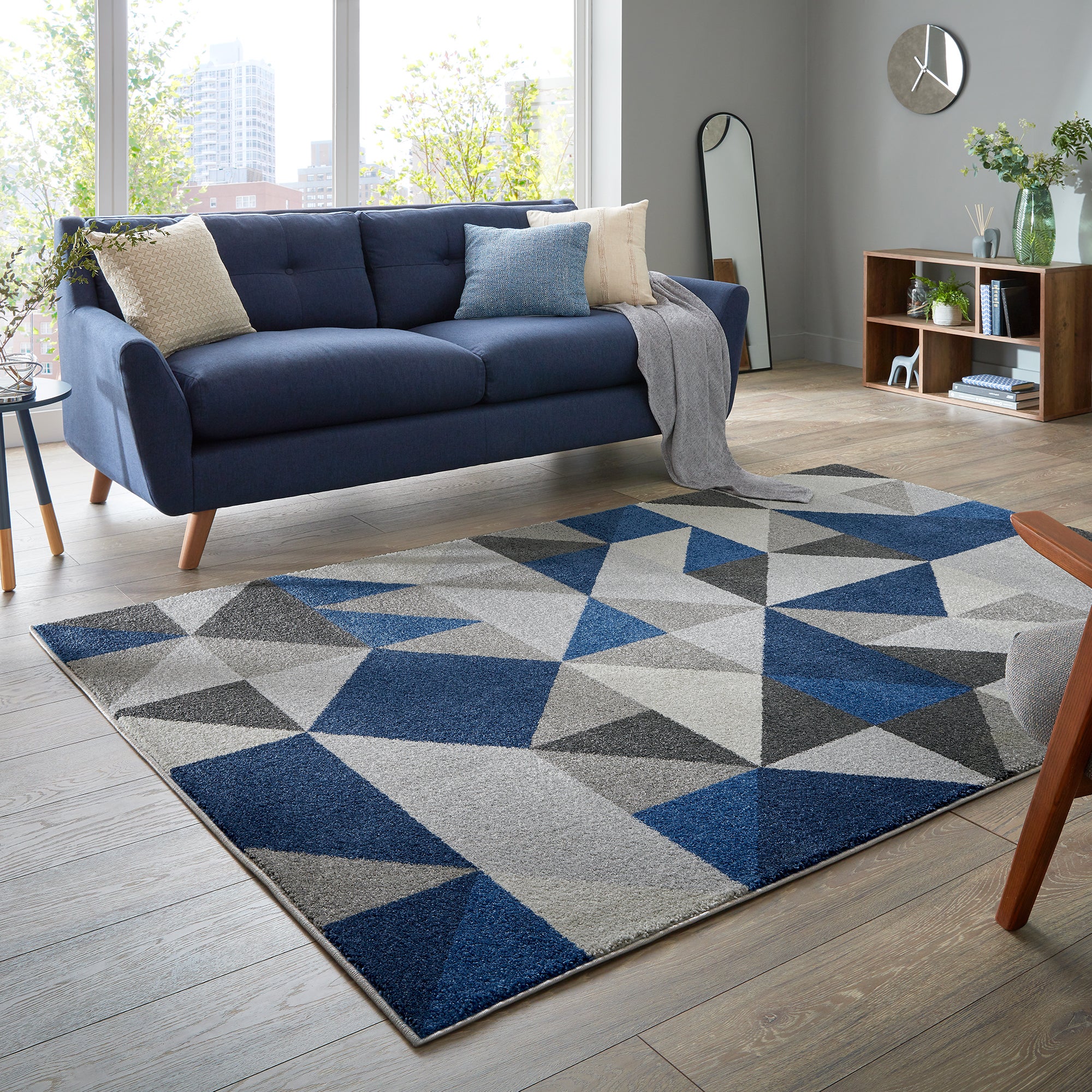 Ochre Geometric Squares Rug | Dunelm