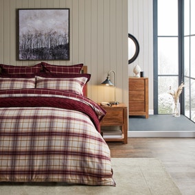 Dorma Finlay Reversible Red Checked Duvet Cover and Pillowcase Set