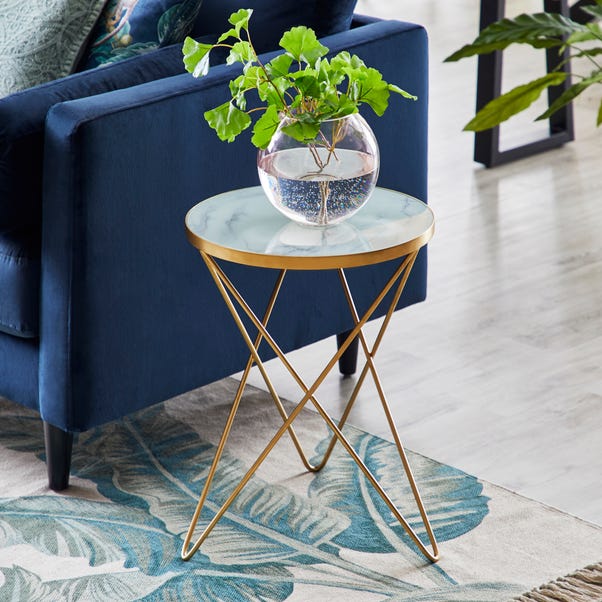 Lexi White Marble Effect Side Table