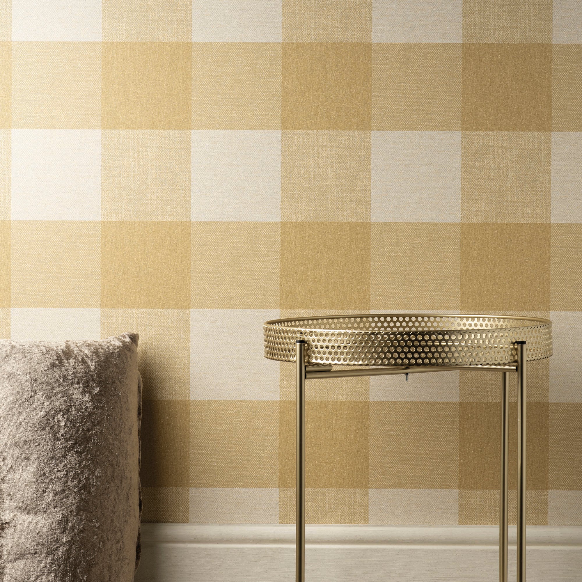 Glamorous Mustard Checked Wallpaper Dunelm