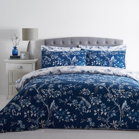 Oriental Bird Blue Duvet Cover and Pillowcase Set