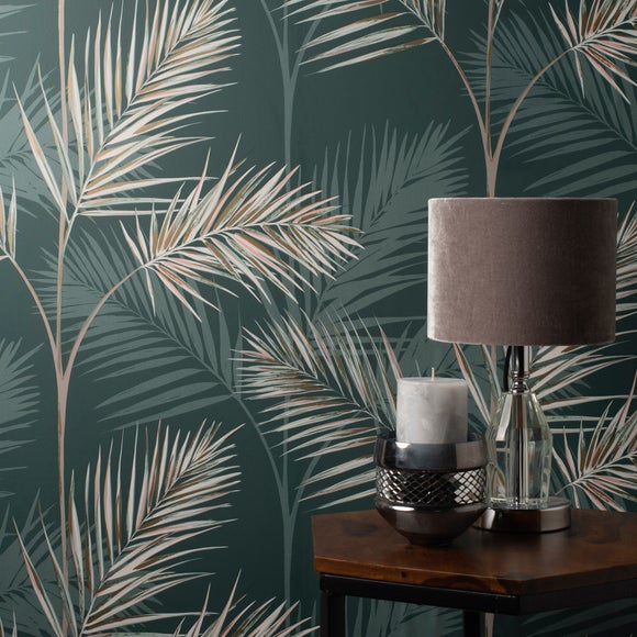 Alfresco Tropical Palm Leaves Green Wallpaper