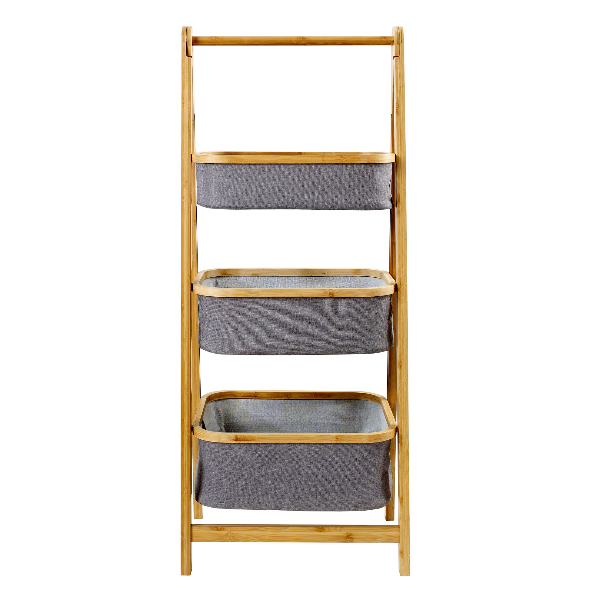 Grey Bamboo 3 Tier Storage Basket Ladder