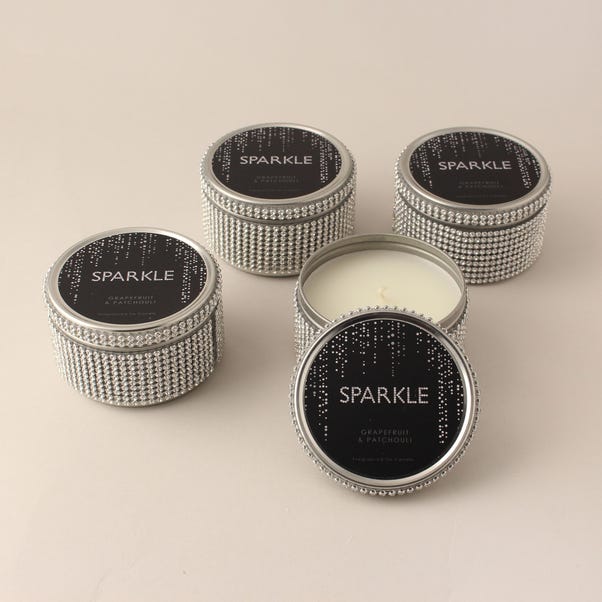 Sparkle Grapefruit and Patchouli Pack of 4 Tin Candles Silver