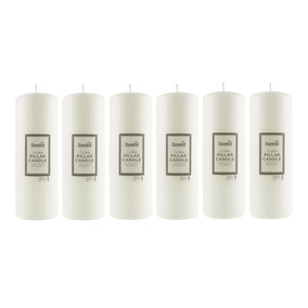 Pack of 6 Essentials White Pillar Candles 7cm x 20cm