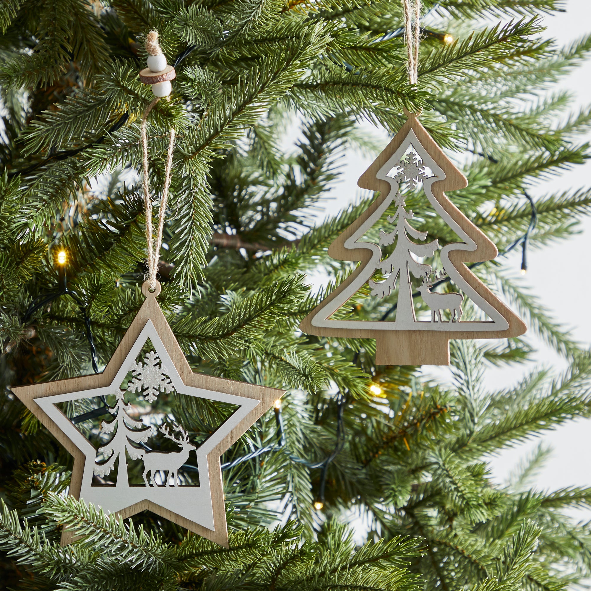 Pack Of 6 Assorted Tree And Star Decorations Dunelm