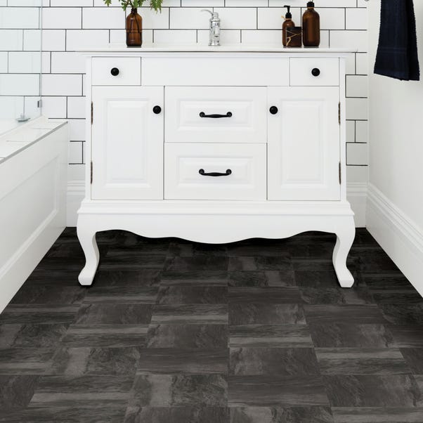 Raven Black Self Adhesive Floor Tiles, Self Adhesive Bathroom Floor Tiles Grey