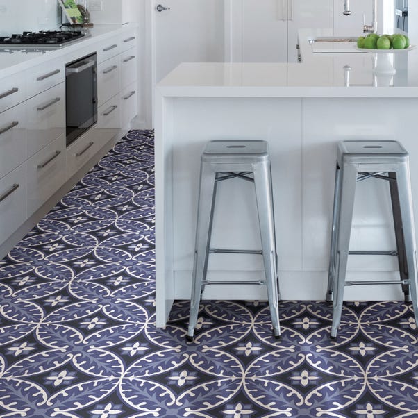 Capri Blue Self Adhesive Floor Tiles, Blue And White Floor Tile Kitchen