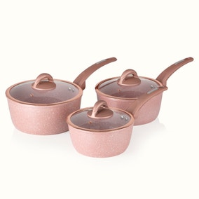Cerastone Forged Rose Pink 3 Piece Saucepan Set
