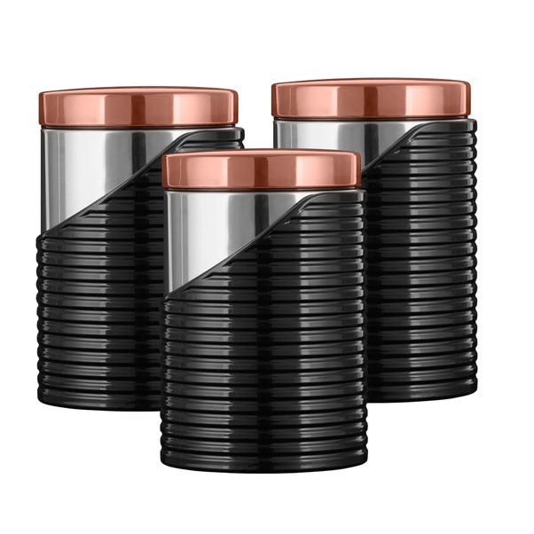 Linear Black and Rose Gold Set of 3 Canisters image 1 of 5