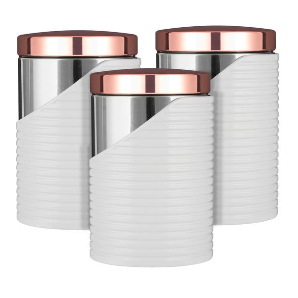 Linear White and Rose Gold Set of 3 Canisters image 1 of 5