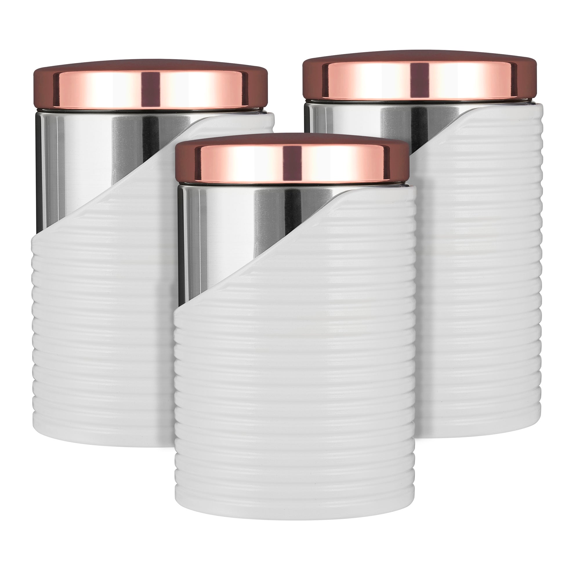 Linear White and Rose Gold Set of 3 Canisters