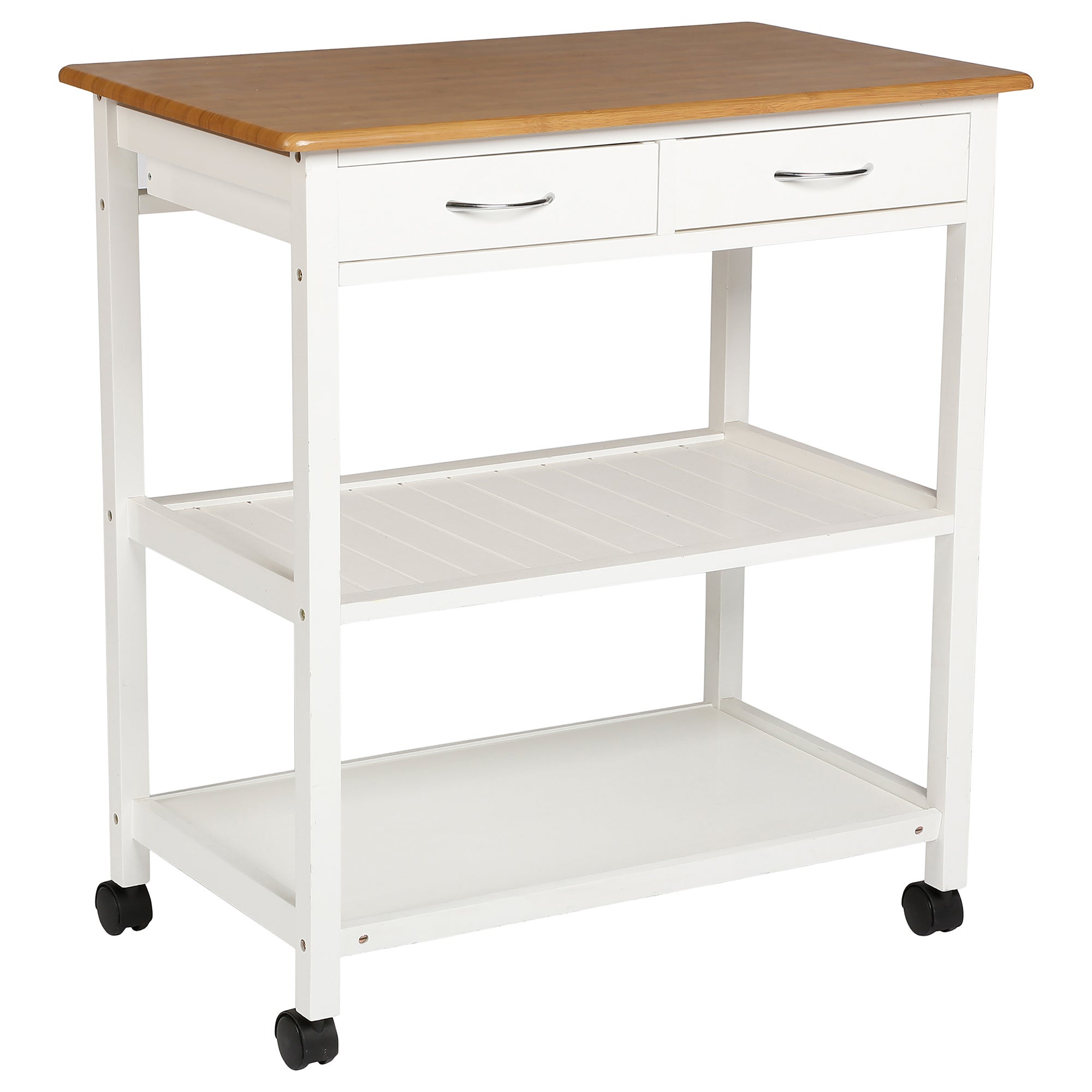 White Bamboo 2 Drawer Kitchen Trolley White And Brown