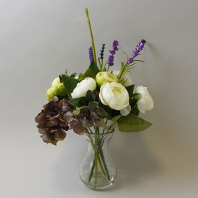Ranunculus Hydrangea Glass Vase Cream 26cm