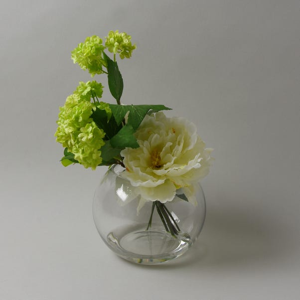 Artificial Peony in Glass Fishbowl Vase image 1 of 1