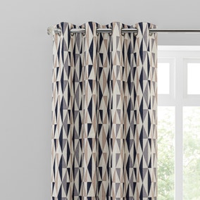 Elements Triangles Navy Eyelet Curtains
