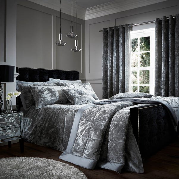 Catherine Lansfield Silver Crushed Velvet Duvet Cover and Pillowcase Set  undefined