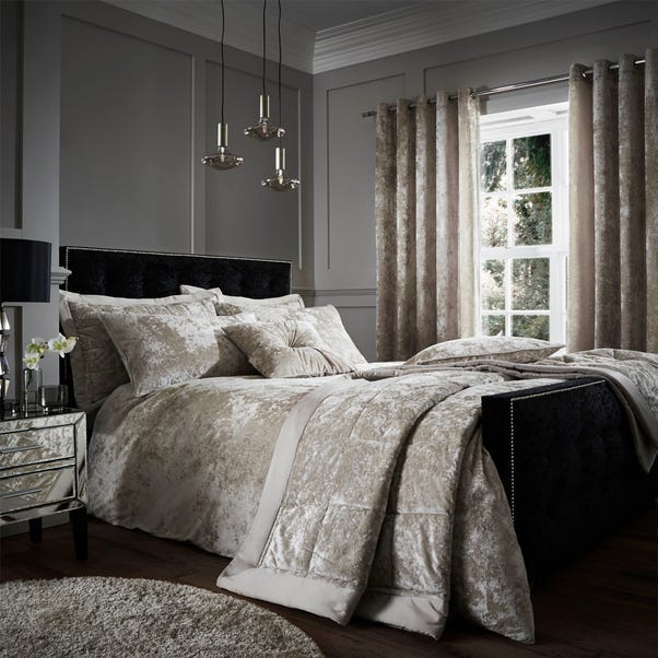 Catherine Lansfield Natural Crushed Velvet Duvet Cover and Pillowcase Set image 1 of 2